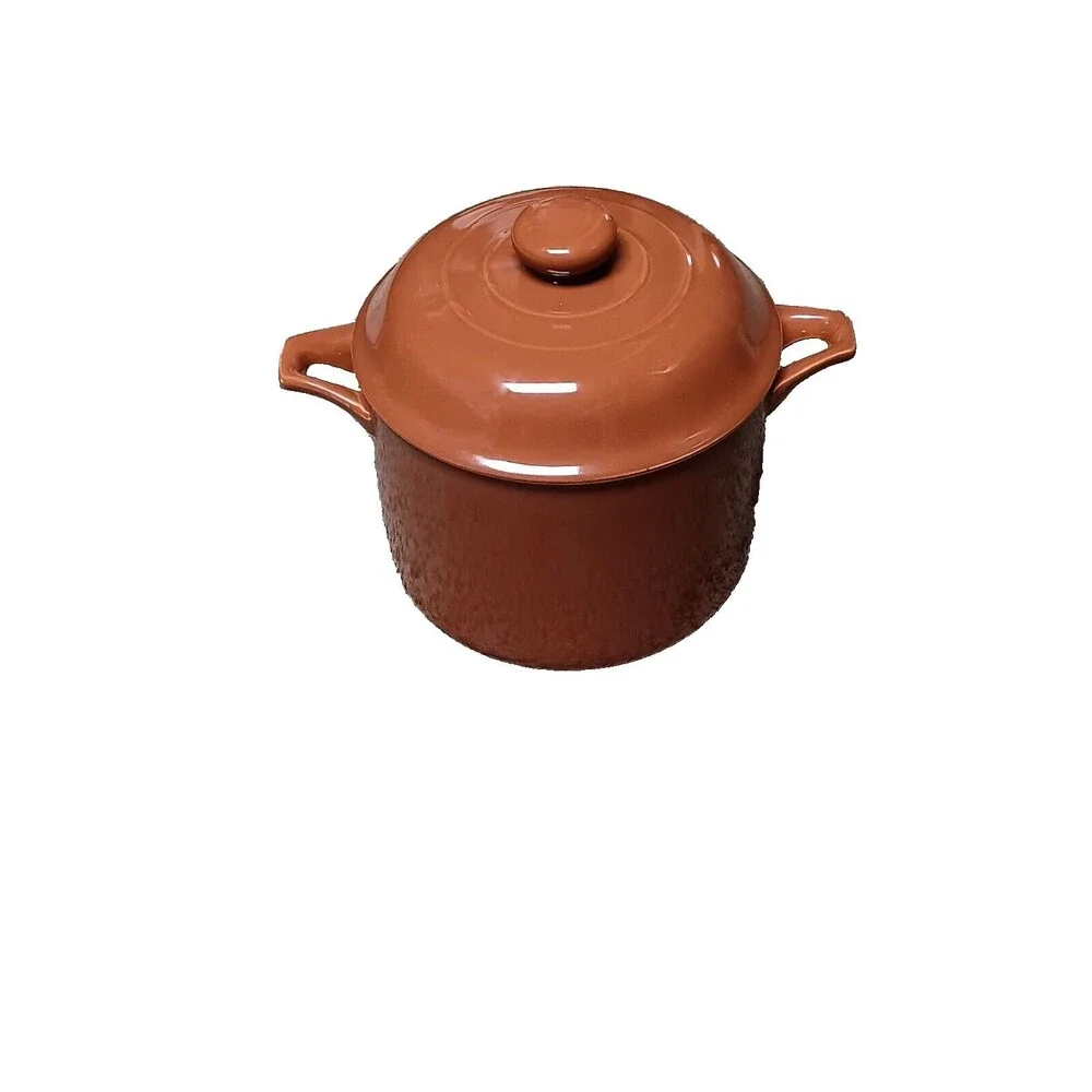 Ceramic Pot Burnt Orange With Lid Handles
